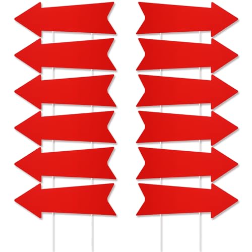 Barydat 12 Pcs Arrow Signs with Stakes Corrugated Plastic This Way Blank Arrow Directional Yard Signs for Wedding Parking Sign Outoor(17 x 6 Inches,Red)