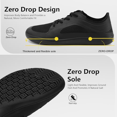 Hike Men's Barefoot Shoes Wide Toe Box Footwear, Minimalist Walking with Arch Support Zero Drop Sole for Sneakers Walking grounding Trail Running Black3