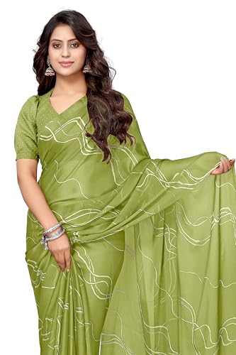 Image of MIRCHI FASHION Saree for Woman Chiffon Georgette Geometric Printed | Lightweight Farewell and Women's Office Sari with Blouse Piece
