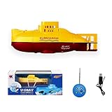 Tsiodot Mini RC Submarine Waterproof Remote Control Boat Underwater Diving Fish Tank Toy for Kids Birthday Gift（Yellow）