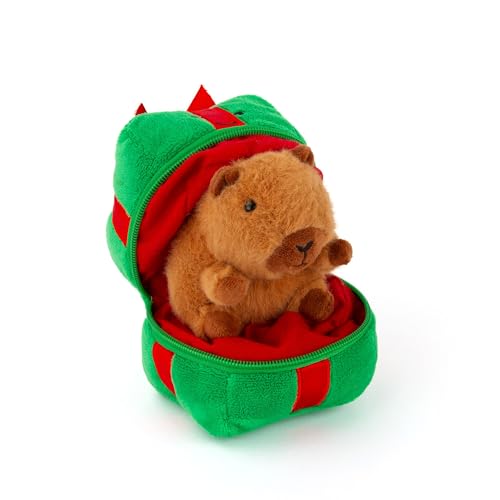Plushland Zip Up Christmas Capybara Plush Box - Green Xmas Gift Set, Stuffed Animal Toy for Family, Festive Present for Capybara Lovers 6 Inch