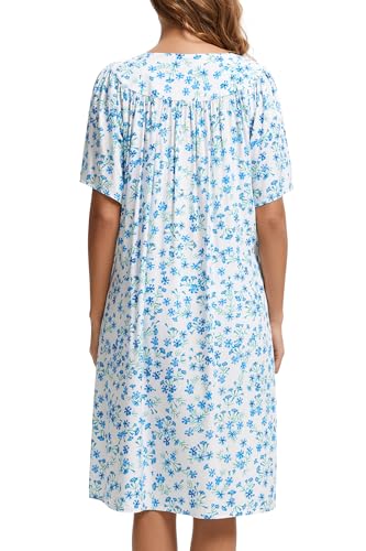 Image of COSUNIONY House Dresses for Women Cotton Short Sleeve House Coat Buttons Down Dusters Robe with Pockets S-XXL