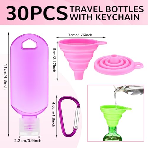 32 Pcs Travel Bottles with Keychain Empty Hand Sanitizer Bottles with Keychain 2oz 60ml Portable Colorful Plastic Leakproof Refillable Containers for Toiletry Home Office Outdoor2