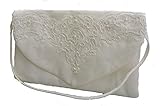  LadyMYP© Charmanter Brautbeutel, Brauthandtasche mit gestickter Bordüre aus Perlen Hochzeit Kommunion, weiß/Ivory (Ivory)