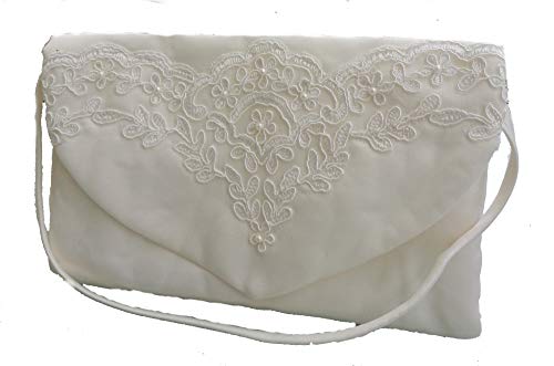 Preisvergleich Produktbild LadyMYP© Charmanter Brautbeutel, Brauthandtasche mit gestickter Bordüre aus Perlen Hochzeit Kommunion, weiß / Ivory (Ivory)