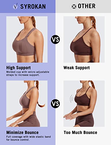 Image of SYROKAN Women's Sports Bra Front Adjustable Padded | High Impact, Racerback, Wireless, Plus Size, Full Coverage, Running Bra