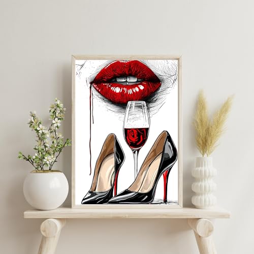 Tableau abstrait lèvres rouges pour habiller un grand mur vide 80x120