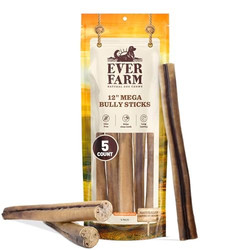 EVER FARM MEGA Bully Sticks 12 Inch 5 Count Extra-Thick