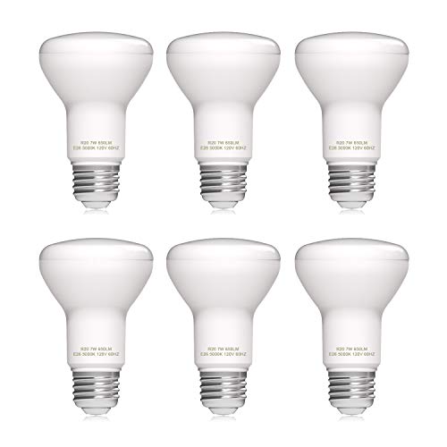 helloify Dimmable R20/BR20 LED Flood Light Bulb 7W 50W Equivalent 5000K Daylight White 600lm Each Energy Saving Lamp for Office/Home E26 Screw Base 6 Count (Pack of 1)