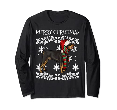 Merry Christmas Ornament Miniature Pinscher Xmas Santa Long Sleeve T-Shirt, Black