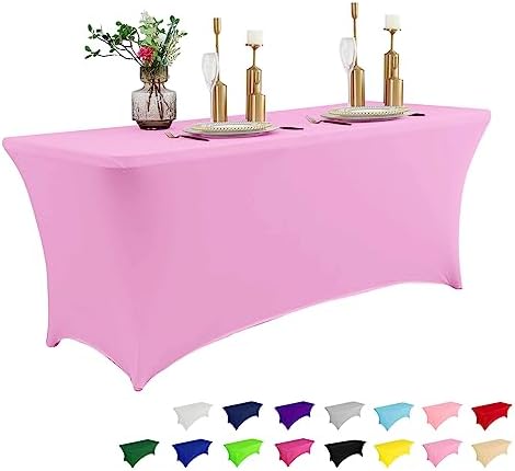 IVAPUPU 4FT Table Cloth for Rectangular Fitted Events Stretch Pink Table Covers Washable Table Cover Spandex Tablecloth Table Protector for Party, Wedding, Cocktail, Banquet, Festival