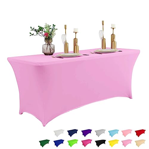 Ivapupu 4Ft Table Cloth For Rectangular Fitted Events Stretch Pink Table Covers Washable Table Cover Spandex Tablecloth Table Protector For Party, Wedding, Cocktail, Banquet, Festival #TOP2