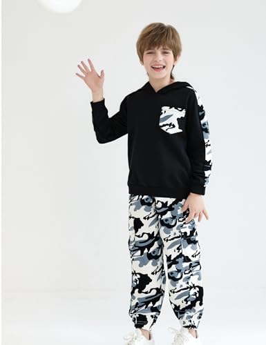 Image of mksodopy Boys Clothes Long Sleeve Hoodie and camouflage cargo pants Boy Outfits for 6-16 Years