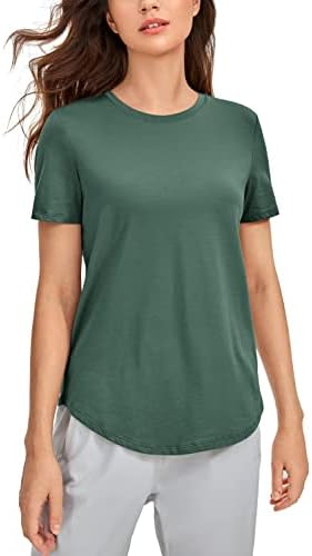 CRZ YOGA Women's Pima Cotton Short Sleeve Workout Shirt Yoga T-Shirt Athletic Tee Top Graphite Green Medium