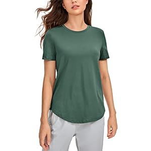 CRZ YOGA Women’s Pima Cotton Short Sleeve Workout Shirts Casual Yoga T-Shirt Soft Athletic Tee Top