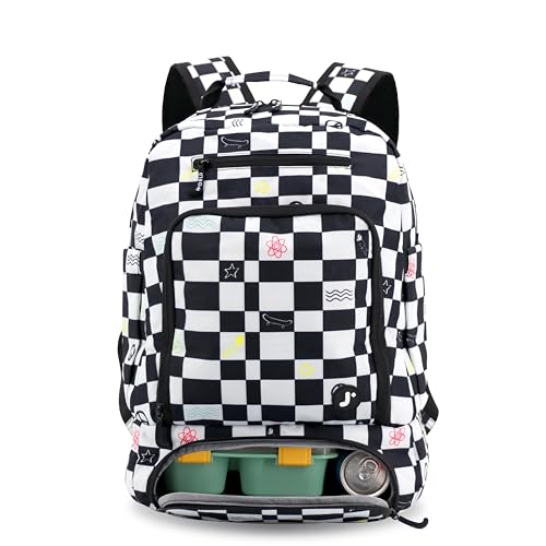 J World New York 2-in-1 Insulated Backpack Lunch Box for Kids. Adult School Bookbag, Icon Checkers