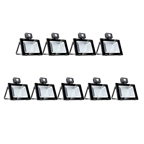 LQ-MAOZI Reflector de 50W LED con Sensor PIR IP65 Sensor de Movimiento a Prueba de Agua Luz Blanca cálida 3000K Luz de Seguridad al Aire Libre 4000lm Luces de Pared al Aire Libre,9PCS Cover