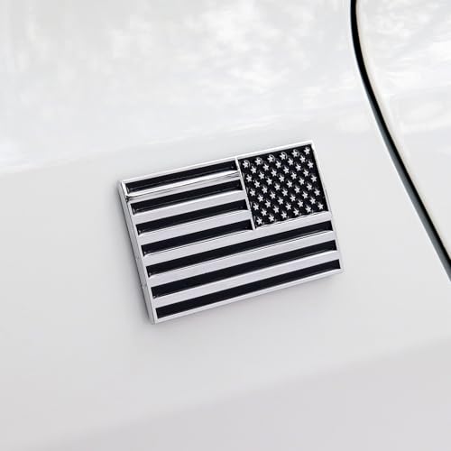 Image of 3D Black American Flag Metal Car Sticker, 3.15 inch x 2 inch USA Flag Decal, Zinc Alloy Emblem for Truck, Car, Vehicles, Motocycle, Boat (Black - Mirrored)