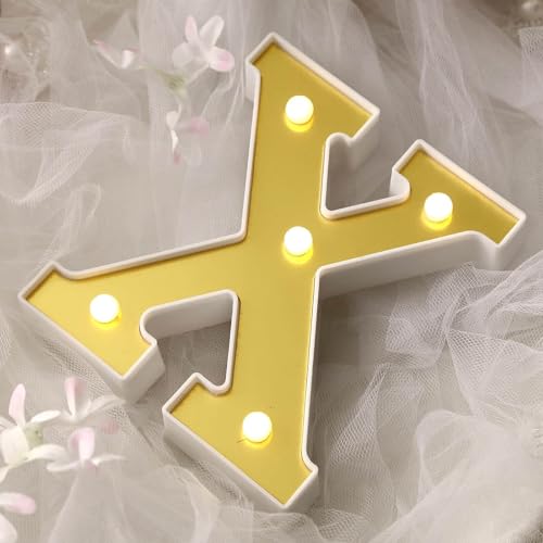 Image of Efavormart 6 inch Gold Marquee Letter X, Mirror Front Warm White LED Light Up 3D Sign, Battery Operated 72H Glow for Wedding Party & Wall Decor