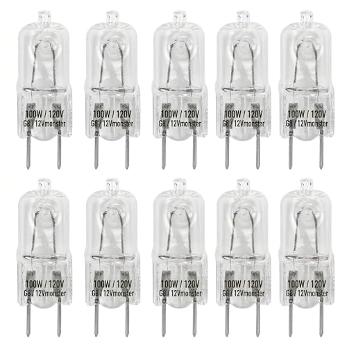 12Vmonster Specialty Lighting Value 10 Pack G8 100W 120V Dimmable Halogen Light Bulb Replacement Puck Lighting Under Counter Range Hood Appliance Kitchen Lamp 2 Prong Clear Lense 100 Watt Warm White