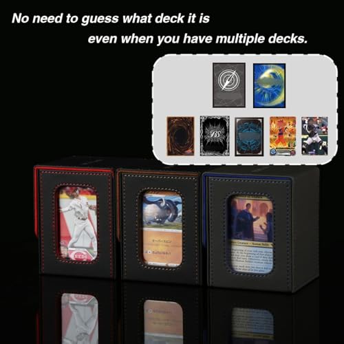 Image of Venssu MTG Deck Box with Commander Display, Card Deck Box Fits 100 Double Sleeved Cards, TCG with 2 Dividers and 1 Toploader (Red and Green)