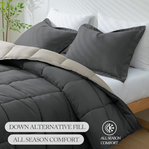 Image of HIG 3pc Gray Full Size Bedding Comforter Set Duvet Insert Blanket