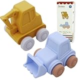 Ginbear Silicone Car Toys for Infants 9 M+, Soft Baby Play Vehicle Set 12-18 Months, Non-Toxic Crawling Trucks, First Birthday Gifts for Toddlers 1-3 (Excavator + Bulldozer)