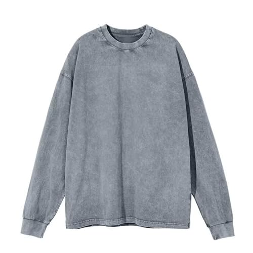 Acid Wash Sweatshirt Men Women Couple Casual Retro Fashion Solid Color Tops Crewneck Breathable Workout Athletic Shirt3