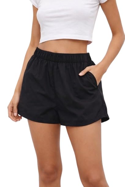 nobarr Women's Black Cotton Blend Shorts | Elastic Waist Casual Summer Shorts with Pockets-picture-28