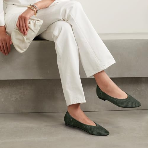 Image of TINGRISE Women's Flats Shoes Pointed Toe Knit Ballet Comfortable Dressy Slip On Flat