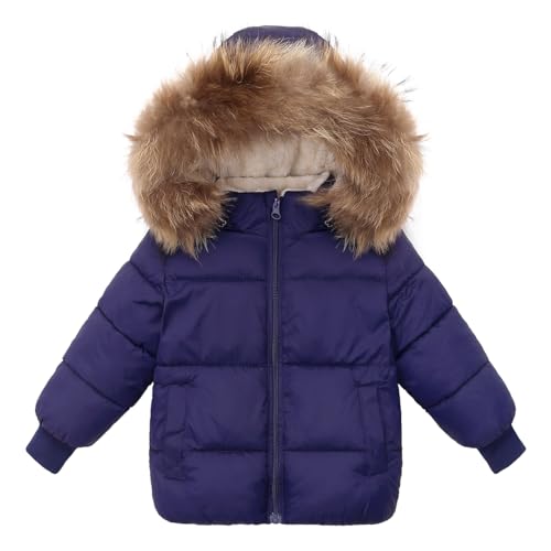 Image of Baby Boy Winter Coat Toddler Girl Hooded Puffer Jacket Fur Collar Down Outerwear