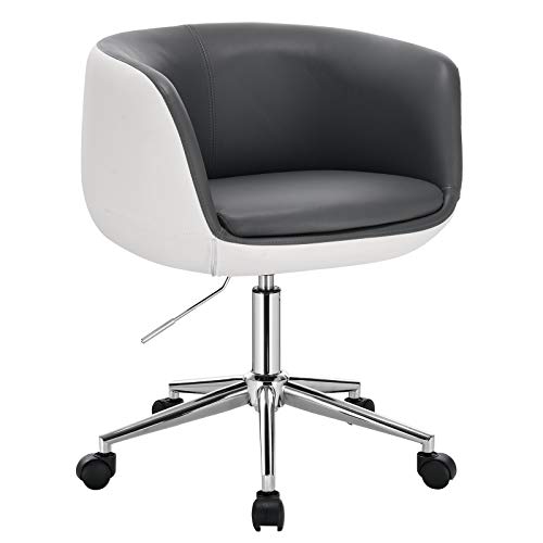 WOLTU Taburete de Trabajo Silla de Escritorio Giratoria en Piel Sintética Silla de Oficina con Ruedas Silla Despacho Ergonomica Silla Ordenador Gris+Blanco BS105grw