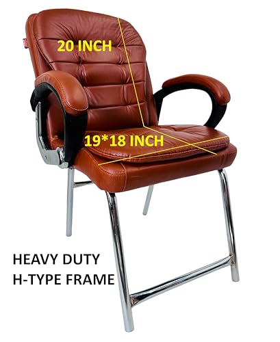 Image of Stainless Steel Special Director Principal Manager Office Visitor Study Chair with Arm Rest with Double Pipe Frame and Cushioned Seat Back (4, Brown, H Frame)