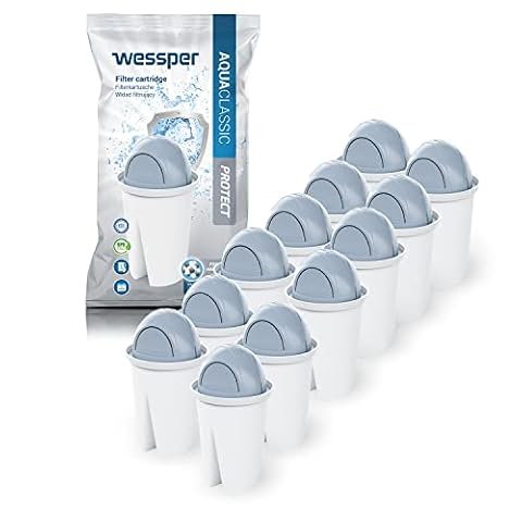 Wessper Filtry wody do dzbanków na wodę AquaClassic do twardej wody | Zamiennik dla filtra Aquaphor Standard, Brita Classic, Dafi Classic | Redukcja kamienia i chloru | 12 sztuk
