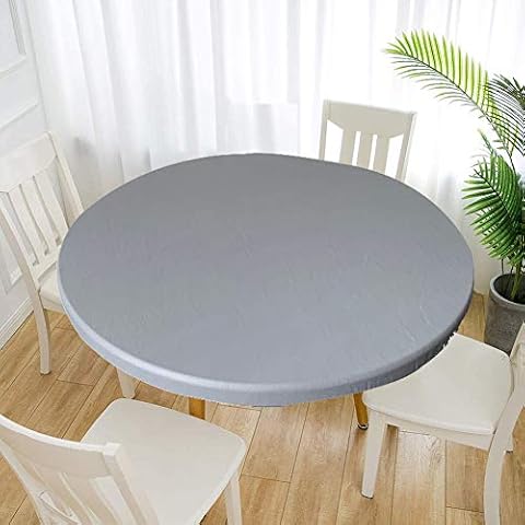 Cozomiz Waterproof Tablecloth Elastic Edged Tablecloth Wipeable Table Cloth Table Cover for Outdoor, Patio, Kitchen and Dining Room 31" Inch Round Tight Fit Grey Cover