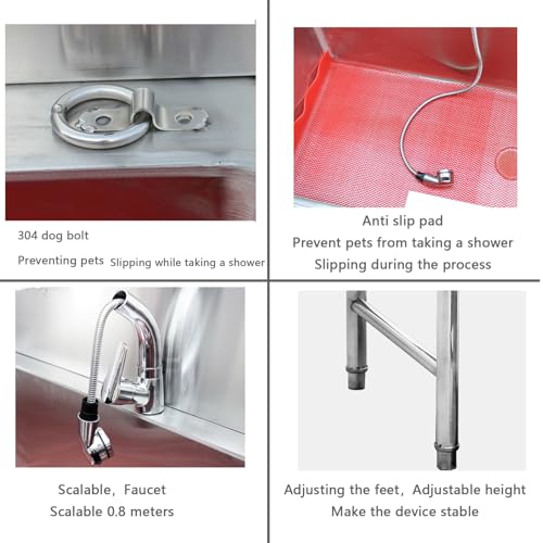 Vasca da bagno professionale in acciaio inox con rubinetto, stazione di lavaggio indipendente per cani per toelettatura e lavanderia