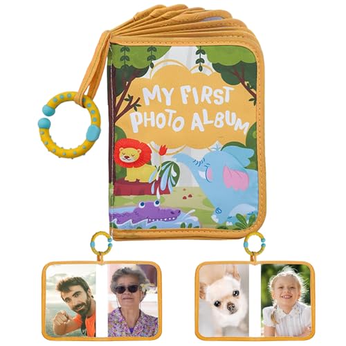 JIEBWCHA Álbum para niños, álbum suave para recién nacido, primer año de vida | Diario con espejo seguro motivo león ideal para Scrapbook decoración casa madre viaje y baby shower