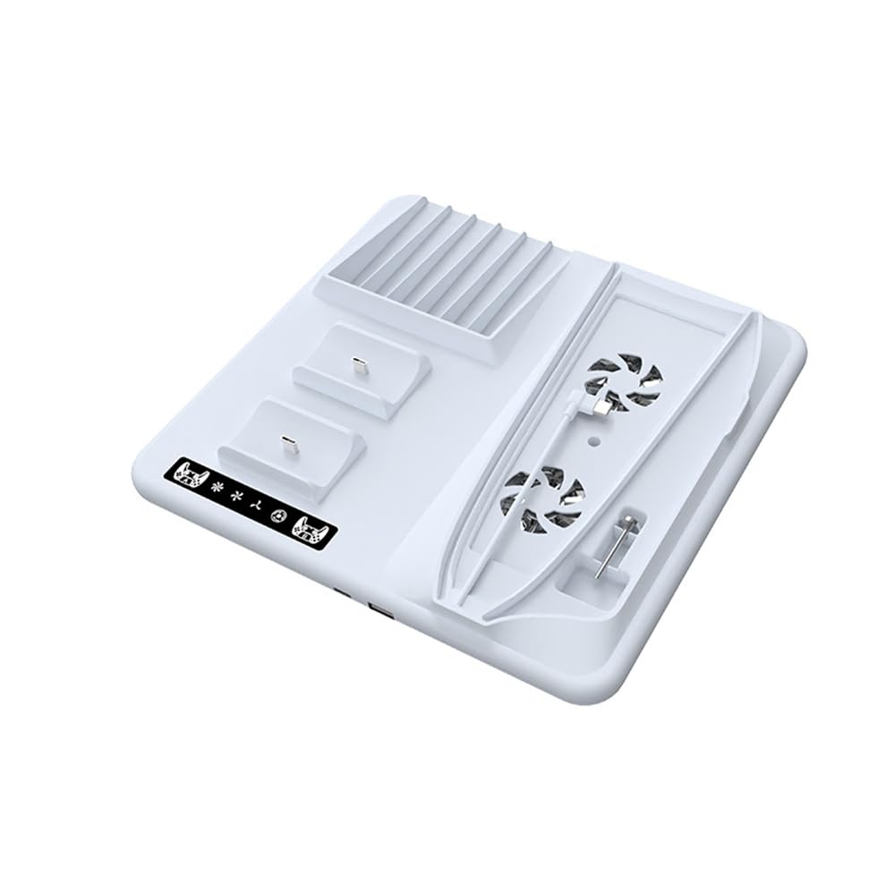 PS5 smukły stojak chłodzący z dwoma kontrolerami PS5, stacja ładująca, do konsoli Playstation 5, stacja chłodząca z 6 przegródkami na płyty do gier, z 2 wieszakami na słuchawki