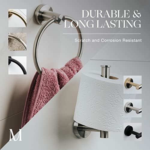 Image of MARMOLUX ACC 2-Pc Bathroom Hardware Set - Hand Towel Holder for Bathroom Wall - Toilet Paper Holder Stand Wall Mount - Towel Holder Hanger Rack Stainless Steel Bathroom Set Towel Ring - Brushed Steel