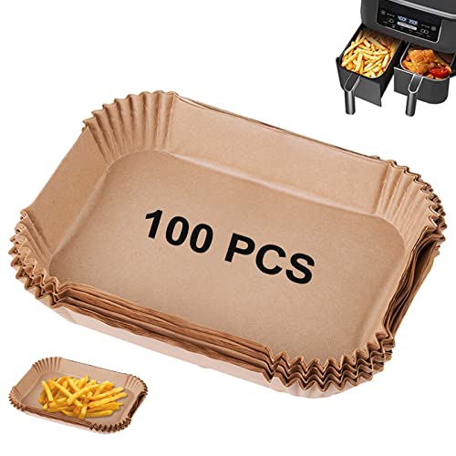 Air Fryer Einwegpapier, 100 Stück Dual Air Fryer Liners Papers, Non-Stick Backpapier Liners Basket,Pergamenteinlagen für Ninja Dual Air Fryer with Baking,Roasting,Frying Pan (Beige-100 Pcs) Cover