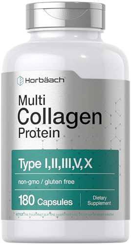 Horbäach Multi Collagen Protein 2000 mg | 180 Capsules | Hydrolyzed Collagen Type I, II, III, V, X | Keto & Paleo Friendly, Non-GMO, Gluten Free Supplement