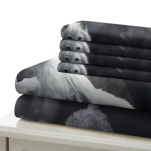 Funda nórdica de lobo blanco 220x240 cm con 2 fundas de almohada de microfibra para cama king 7