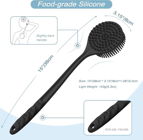 Image of Silicone Body Scrubber & Bath Brush for Deep Cleaning and Exfoliation | Soft Bristles, Non-Slip Grip, Hygienic & Reusable Body Exfoliator for Men & Women (Bath Combo)