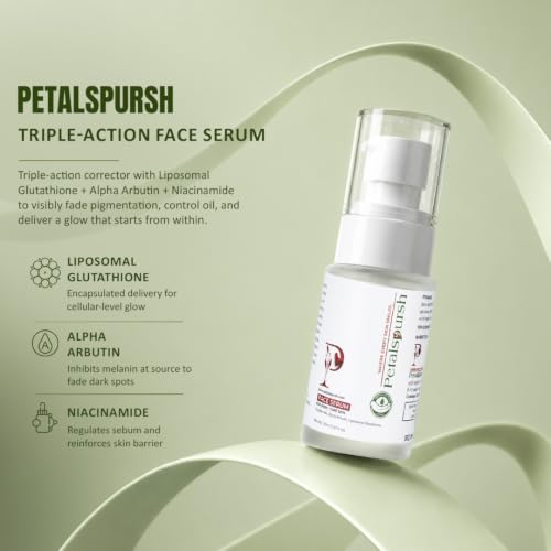 Image of Triple-Action Face Serum with Niacinamide, Alpha Arbutin & Liposomal Glutathione | Brightening, Oil Control, Dark Spots, Pigmentation & Under Eye Darkness Care | Face Serum for Glowing Skin | 30ml