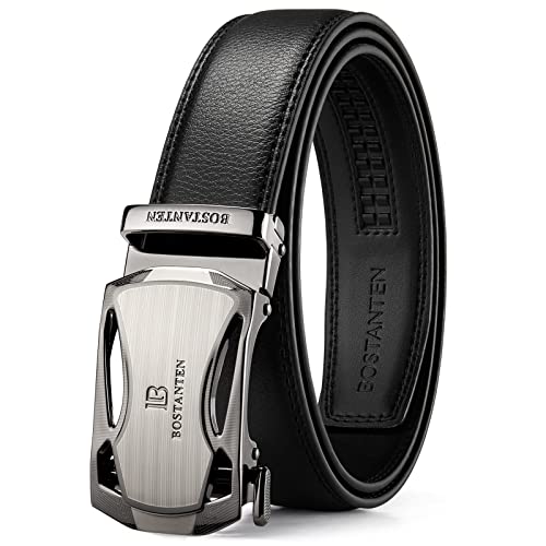 BOSTANTEN Ledergürtel Herren/Junge Schnalle Büffel Leder Gürtel Automatik Jeans Belt Schwarz, Länge 115CM.Geeignet für 33-35 Taille., 1-schwarz