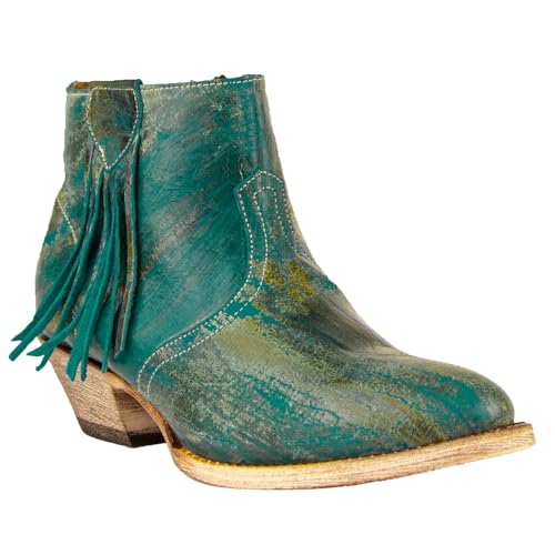 Women's Fringe Bootie Ankle Boot, Turquoise, 6.52
