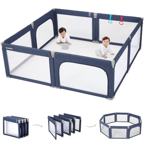 Image of Doradotey 8-Panel Foldable Baby Playpen for Toddlers 1-3, Adjustable Shape Large 79x71 Indoor Playard, No Tools Assembly, 360 Breathable Mesh, Separate Washable Panels Safety Fence, Blue