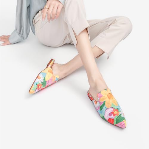 Image of Tilocow Women's Pointed Toe Flat Mules Backless Slip On Loafers