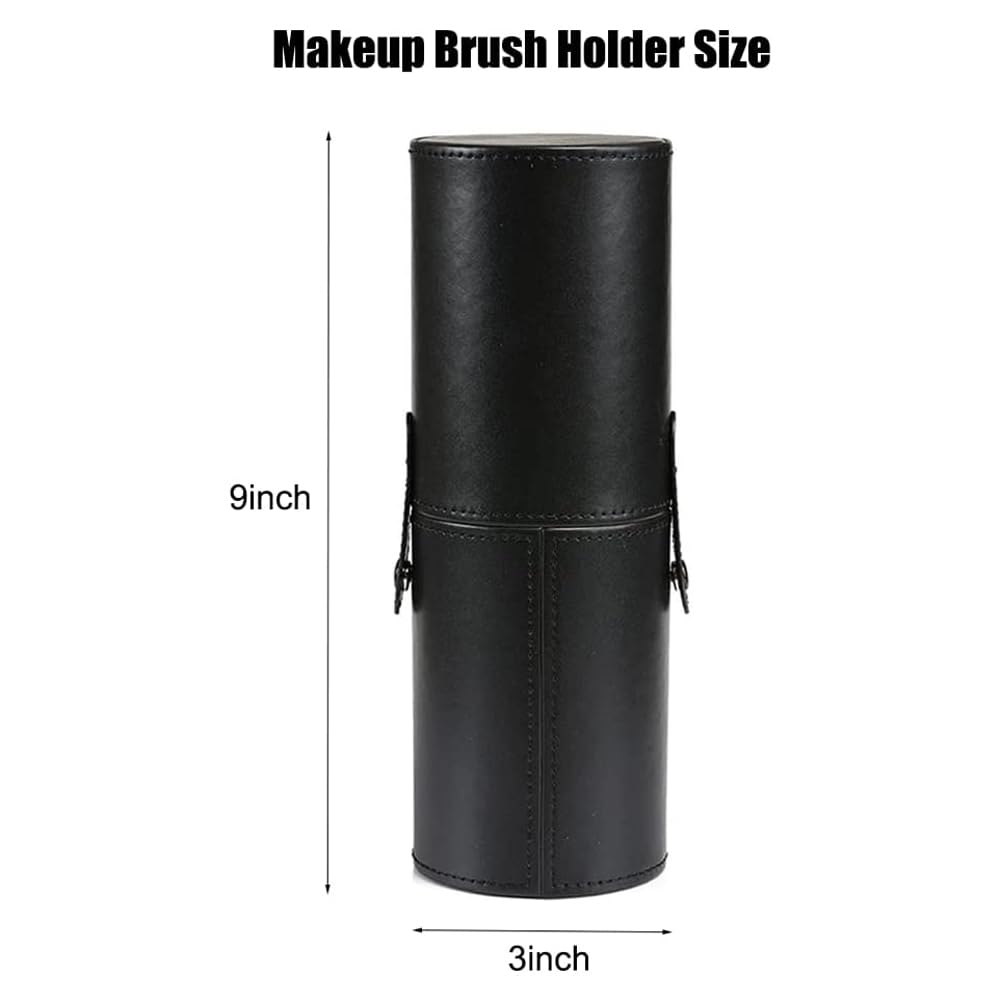 Makeup Brush Holder Black PU Leather Travel Cosmetic Brush Organizer Portable Storage Case for Makeup Brushes for Travel Home Professional Use 9 x 3.1 inch - Image 2