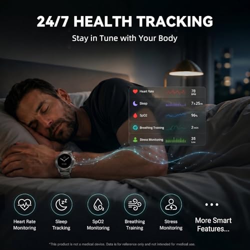 Image of WalkerFit Rugged Smart Watch for Men, 1.43 inch AMOLED 5ATM Waterproof, 2 Bands